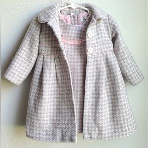 Jillians Closet- Girl's Pink / Grey Houndstooth Dress & Coat Set, Sz 12M